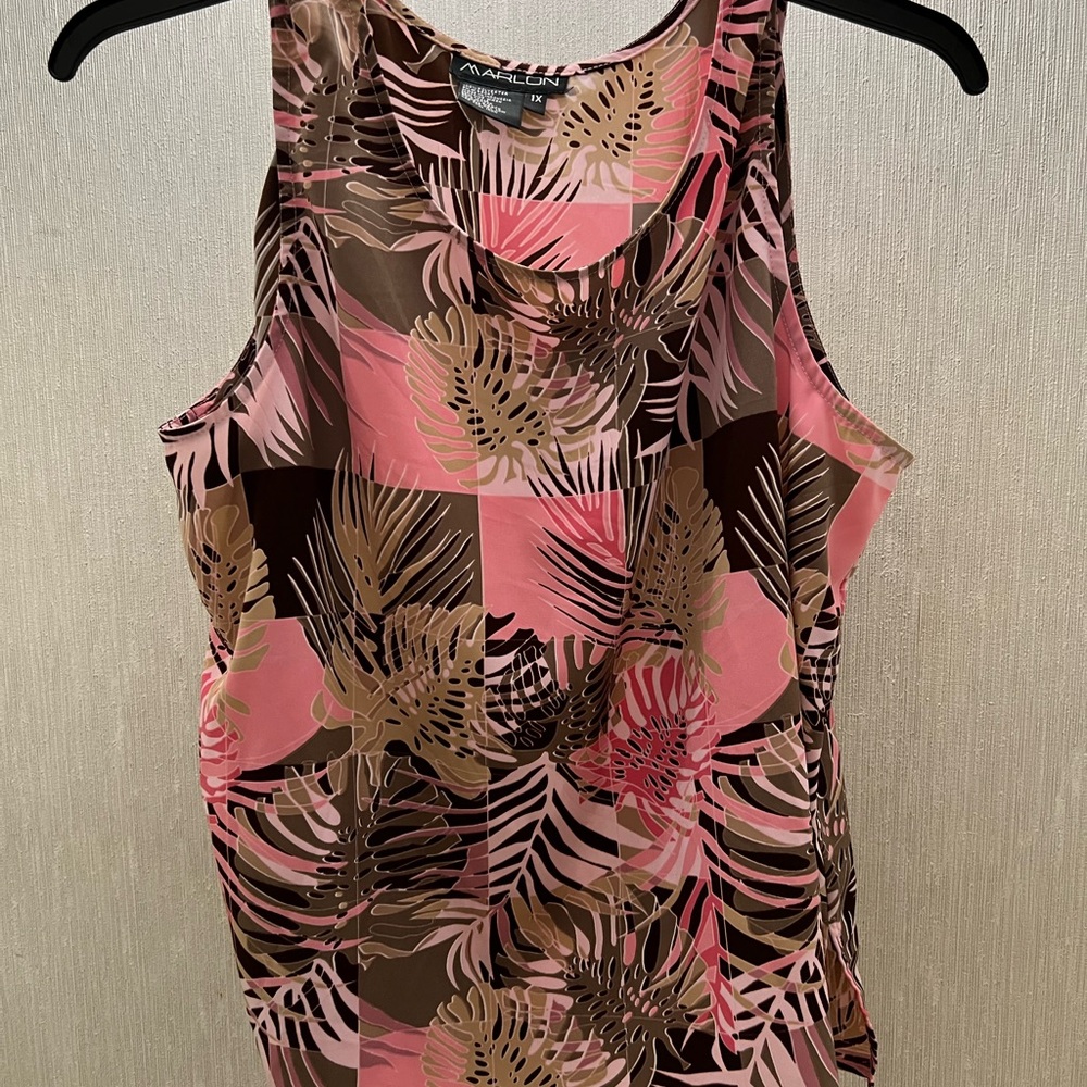 Pink and Brown Tropical Print Sleeveless Top